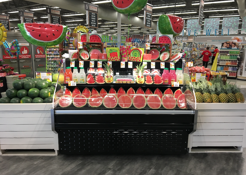 watermelon display at supermarket
